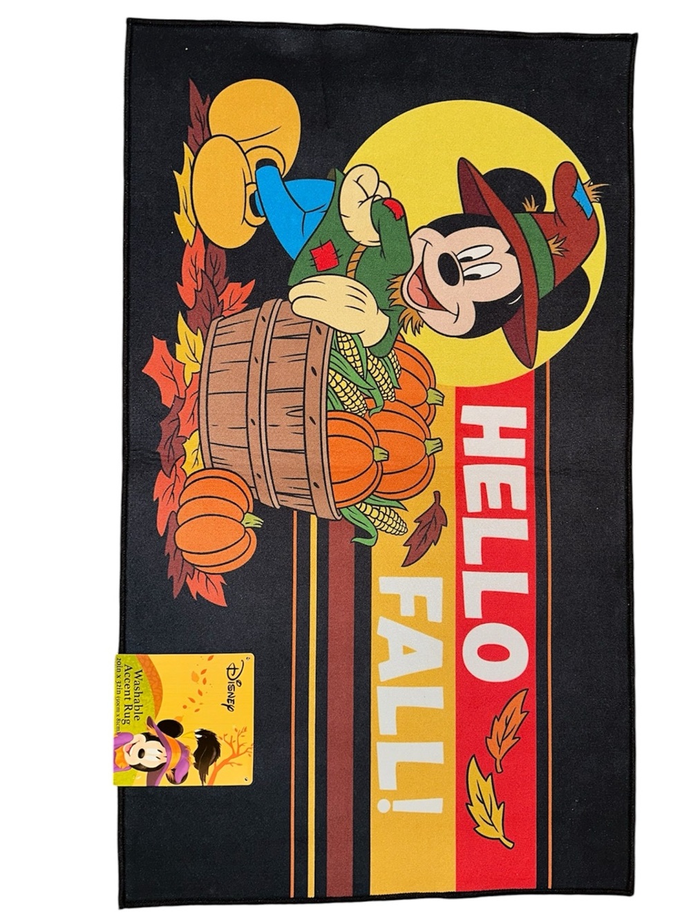 Disney Mickey Mouse Fall Graphic Black  accent rug  with Orange and Yellow Accen
